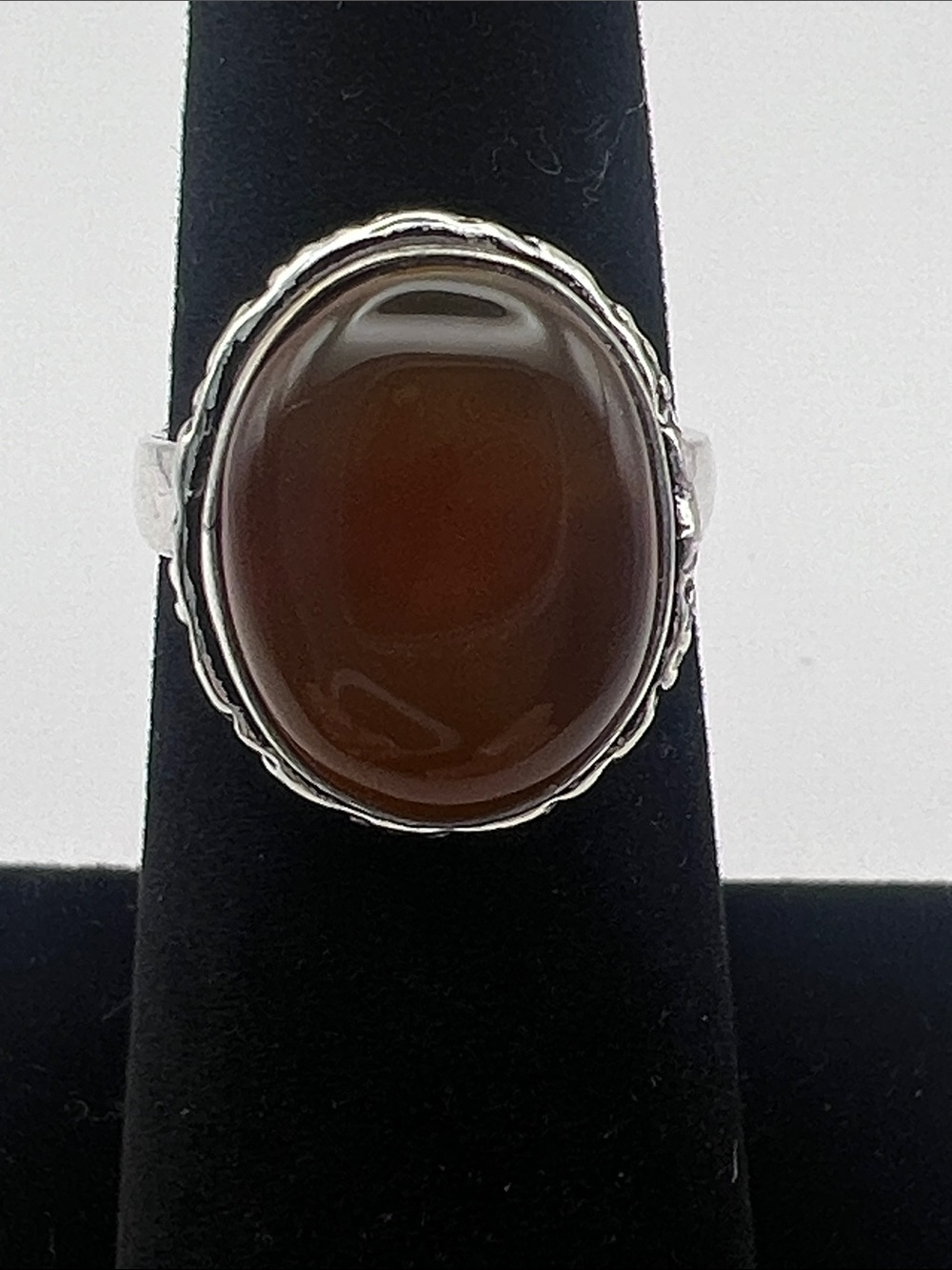 Amber Agate Oval Statement Ring Size 5